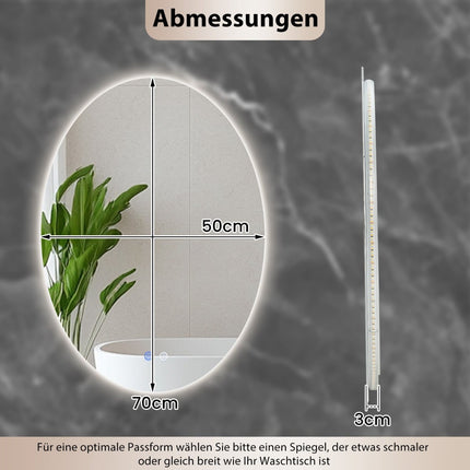 Oválné koupelnové zrcadlo 70x50 cm, LED, proti zamlžení, stmívatelné