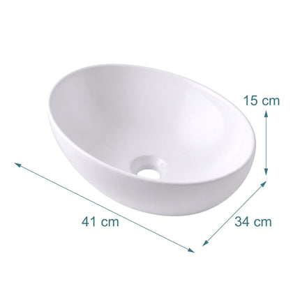 Oval Ceramic Countertop Washbasin, 41 x 34 cm, White