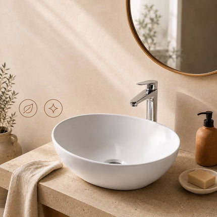 Oval Ceramic Countertop Washbasin, 41 x 34 cm, White