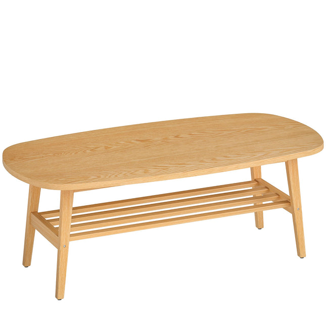 Ovale salontafel met plank, naturel hout, 120x60x42 cm