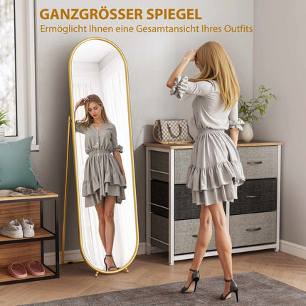 Oval Full-Length Mirror, Freestanding Metal Frame, Gold, 50x180cm