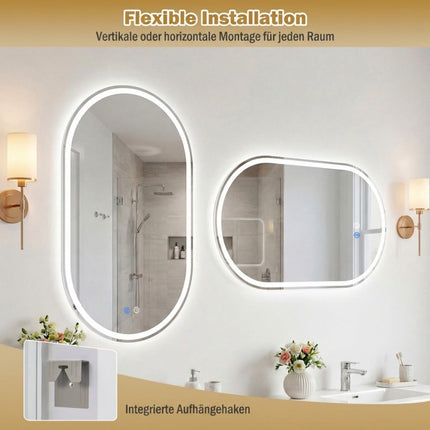 Oválné LED koupelnové zrcadlo, 90x55 cm, proti zamlžení, stmívatelné