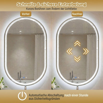 Oválné LED koupelnové zrcadlo, 90x55 cm, proti zamlžení, stmívatelné