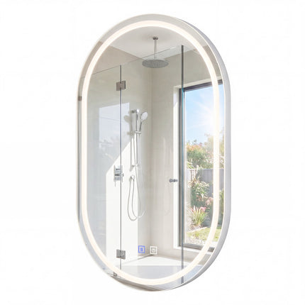 Oval LED Bathroom Mirror with Anti-Fog and Adjustable Light