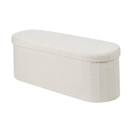 Oval Storage Ottoman Bench – Foldable Teddy Fleece, Beige, 660 lb