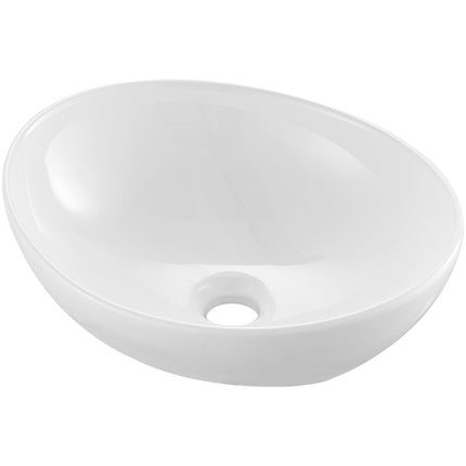 Oval Vessel Sink 16 x 13.4 in, White Ceramic, Above Counter