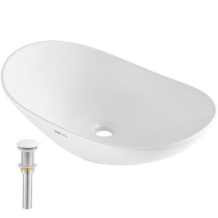 Oval Vessel Sink, White Ceramic Above-Counter 23.3 x 14.2 in
