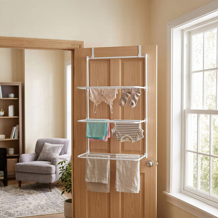 Over-Door Clothes Drying Rack, White, Steel, 93x58x30 cm