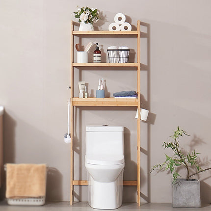 Over-The-Toilet Bamboo Storage Rack, 3-Tier Adjustable, Hooks