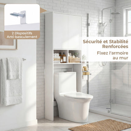 Úložná skříňka nad WC, 2 dvířka, 2 police, bílá