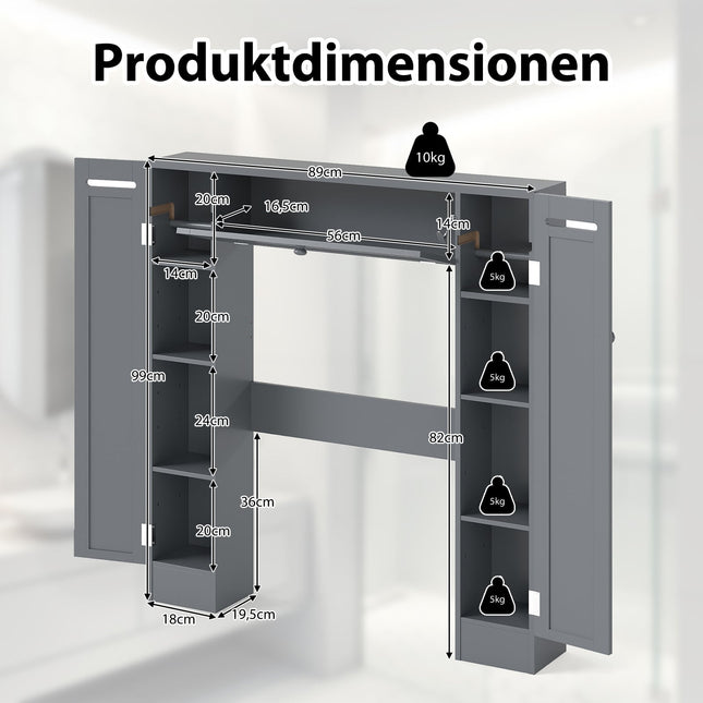 Badkamerkastje boven het toilet met verstelbare planken, grijs