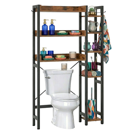 Over-Toilet Shelf, 3-Tier With Side Shelves, Metal-MDF