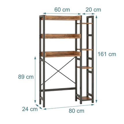 Over-Toilet Shelf, 3-Tier With Side Shelves, Metal-MDF