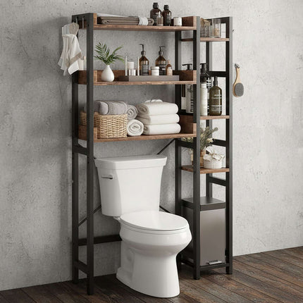 Over-Toilet Shelf, 3-Tier With Side Shelves, Metal-MDF