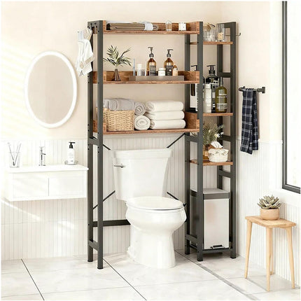 Over-Toilet Shelf, 3-Tier With Side Shelves, Metal-MDF