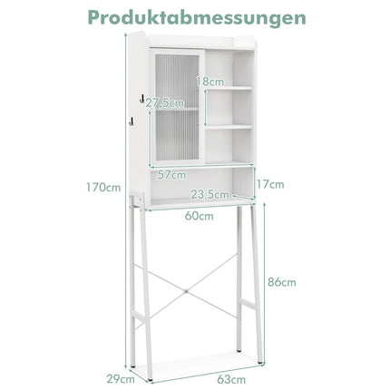 Over-Toilet Storage Cabinet with Sliding Door, Adjustable Shelves