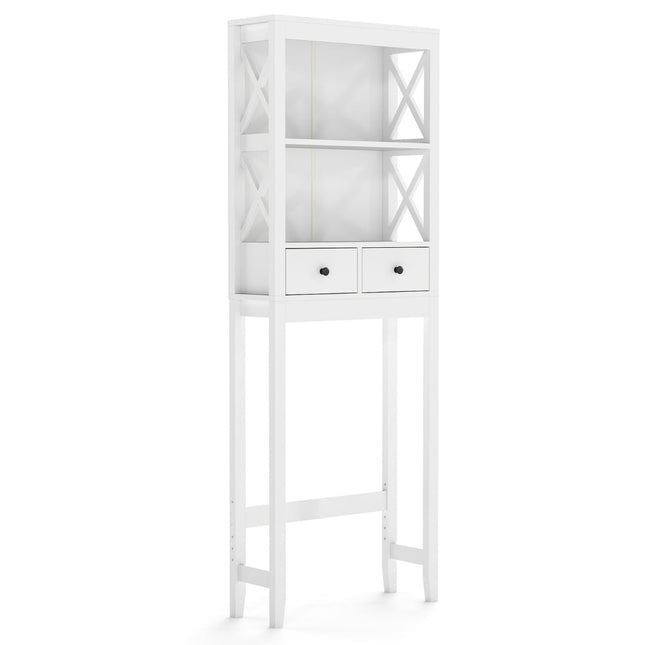 Opbergrek boven het toilet, 3 lagen, 2 lades, wit MDF