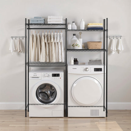 Over Washer Dryer Storage Shelf, 4-Tier, Rod And Hooks