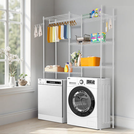 Over Washer Dryer Storage Shelf, 5-Tier, Rod and Hooks