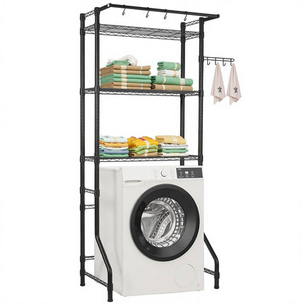 Over Washer and Dryer Storage Shelf, 3-Tier Rod, Hooks