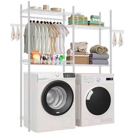 Over Washer and Dryer Storage Shelf, 4-Tier With Rod Hooks