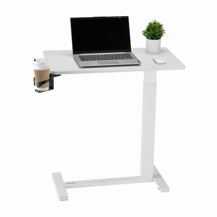 Overbed Table, Height-Adjustable Rolling Laptop Desk, Cup Holder