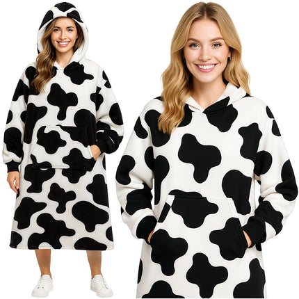 Oversized Blanket Hoodie – XXL, Black and White, Warm Fur