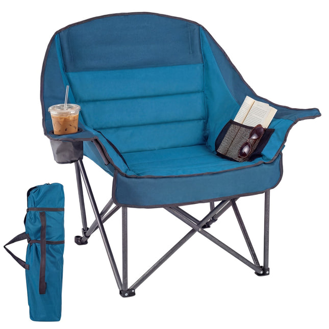 Extra grote campingstoel met bekerhouder – Blauw, draagvermogen 227 kg