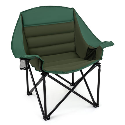Oversized Green Camping Chair, Foldable with Cushion & Cup Holder