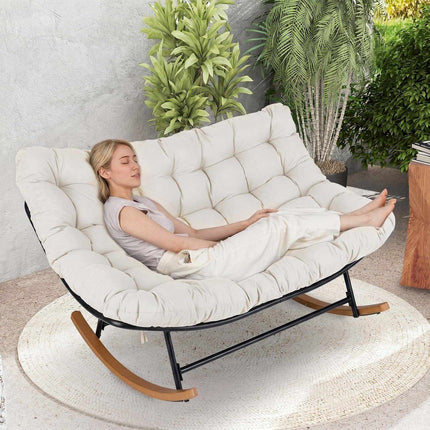 Oversized Metal Rocking Chair with Thick Cushion, Beige