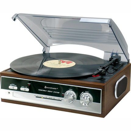 PL186H gramofon s rádiem a vestavěnými reproduktory.