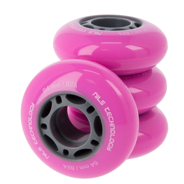 PU 64x24 82A růžová kolečka na skateboard, sada 4 ks