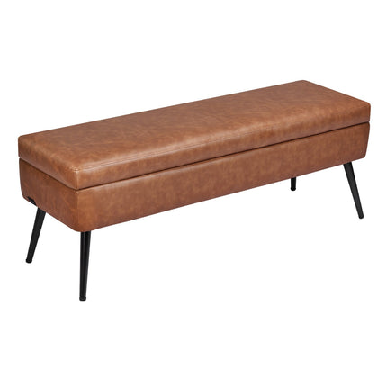 PU Leather Storage Ottoman Bench, 47-Inch, Metal Legs
