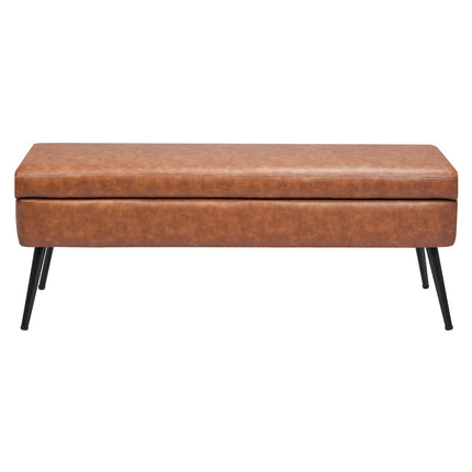 PU Leather Storage Ottoman Bench, 47-Inch, Metal Legs