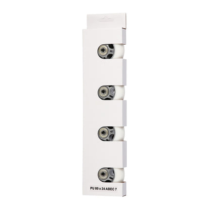 PU kolečka 80x24mm bílá (4) + ložiska ABEC-7 (8), sada