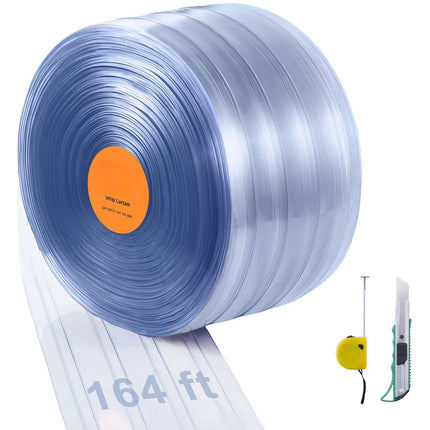 PVC Strip Curtain Roll, Clear Ribbed 164 Ft x 8 In