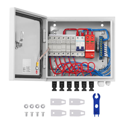 PV Combiner Box, 6 String, IP65, 63A Breaker, 10A Fuses