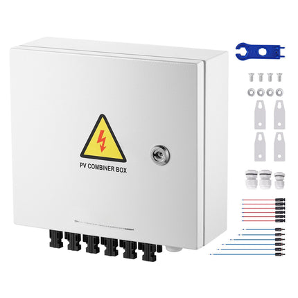PV Combiner Box, 6 String, IP65, 63A Breaker, 10A Fuses