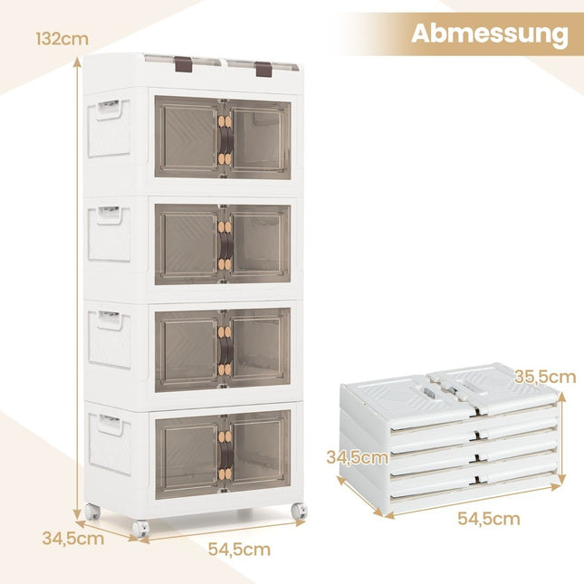 4er Pack Stapelboxen mit Deckel &amp; Rollen &amp; Türen Faltbare Lagerbox Kunststoffbox 210L