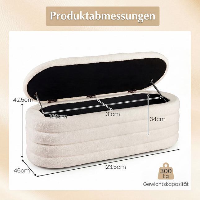 Čalouněná úložná lavice, objem 108.5 l, látka bouclé