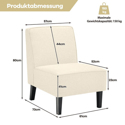 Padded lounge chair with backrest and wooden legs, accent chair, load capacity up to 150 kg, beige