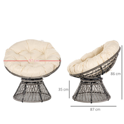 Ratanové křeslo Papasan s polštářem, otočný kovový rám 360°, krémové