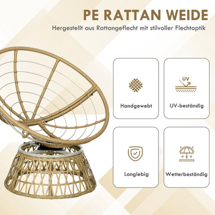 Ratanové křeslo Papasan s polštářem - khaki, nastavitelné 360°