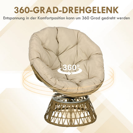 Ratanové křeslo Papasan s polštářem - khaki, nastavitelné 360°