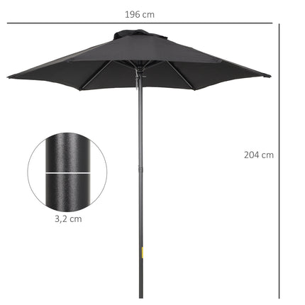 Šestihranný slunečník Ø196 cm, otočný, odolný větru, černá