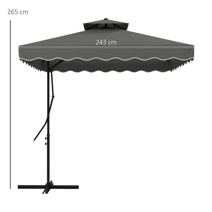 Čtvercový balkonový slunečník, 243cm, UV ochrana, tmavě šedý