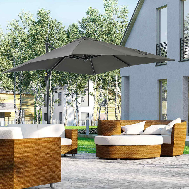 Šedý boční zahradní slunečník, 245x245cm - nastavitelný a otočný