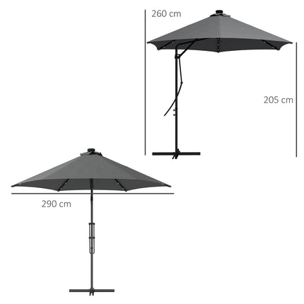 Boční slunečník Ø290 Cm – UV ochrana, LED, tmavě šedá