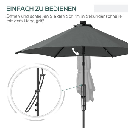 Boční slunečník Ø290 Cm – UV ochrana, LED, tmavě šedá