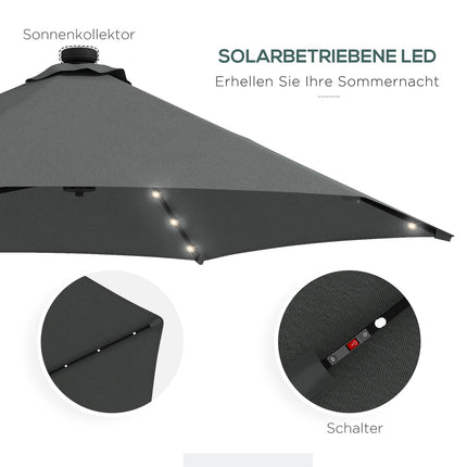 Boční slunečník Ø290 Cm – UV ochrana, LED, tmavě šedá